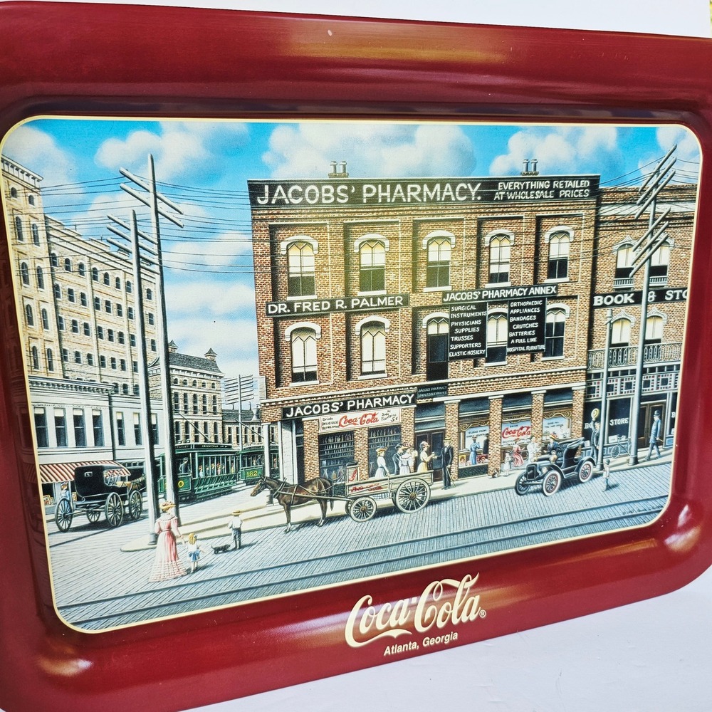 1995 Coca-Cola Metal Serving Tray Jacobs Pharmacy circa 1902 Atlanta Retro Decor